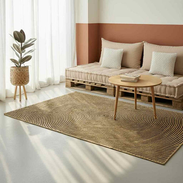 Jute Teppich Natur Schwarz 240x240 cm