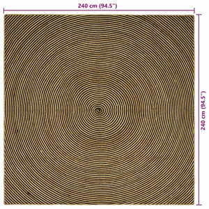 Jute Teppich Natur Schwarz 240x240 cm