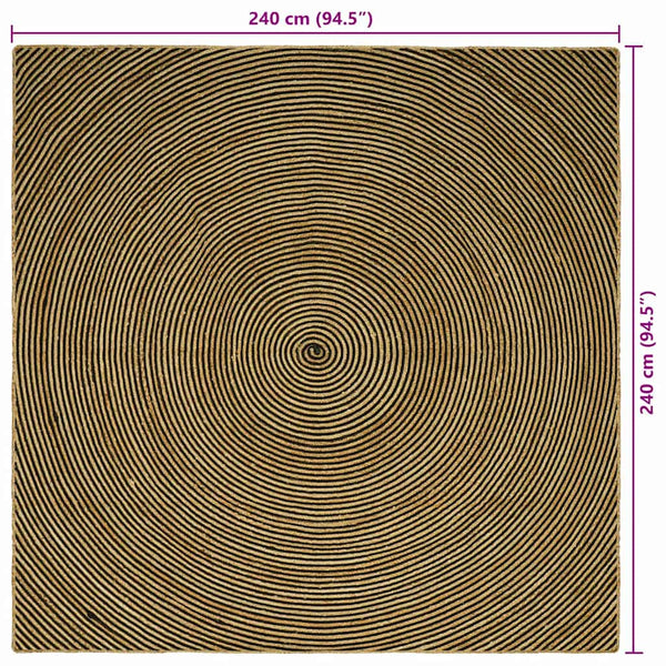 Jute Teppich Natur Schwarz 240x240 cm