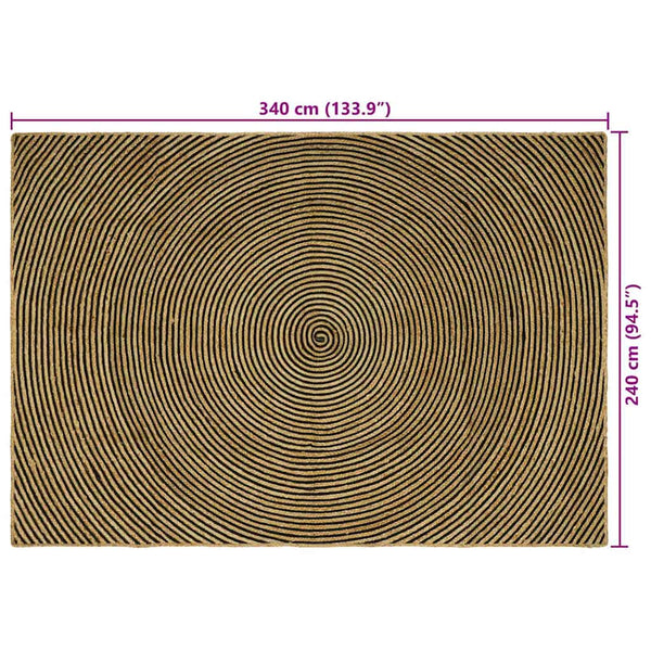 Jute Teppich Natur Schwarz 240x340 cm