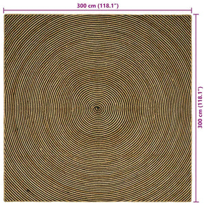 Jute Teppich Natur Schwarz 300x300 cm