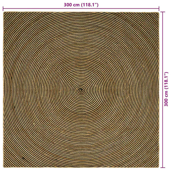 Jute Teppich Natur Schwarz 300x300 cm