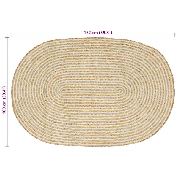 Jute Teppich Natur Weiß 100x152 cm