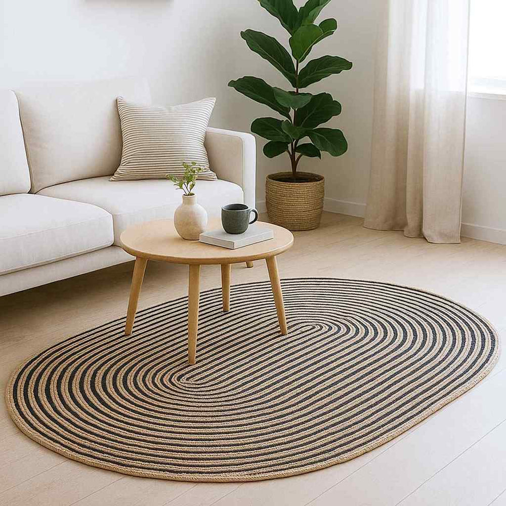 Jute Teppich Natur Schwarz 152x245 cm