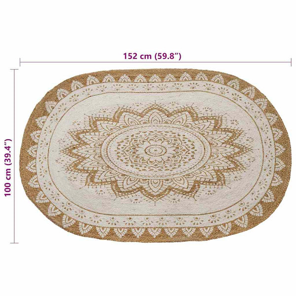 Jute Teppich Floral Natur 100x152 cm