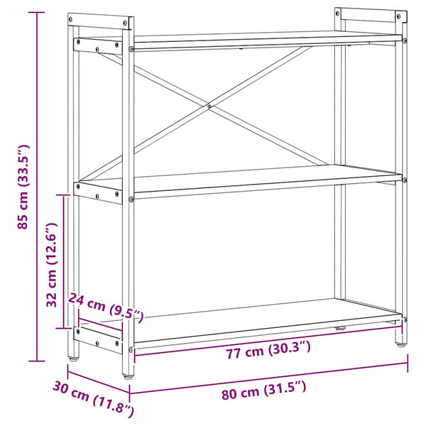 Bücherregal Schwarz Eichen-Optik 80 cm