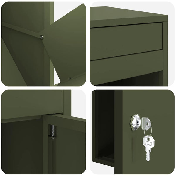 Paketbox mit Schloss Olivgrün Stahl