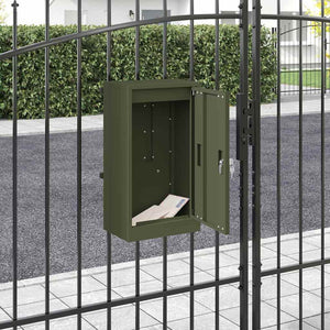 Olivgrüner Briefkasten mit Stauraum