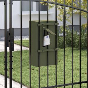 Olivgrüner Briefkasten mit Stauraum