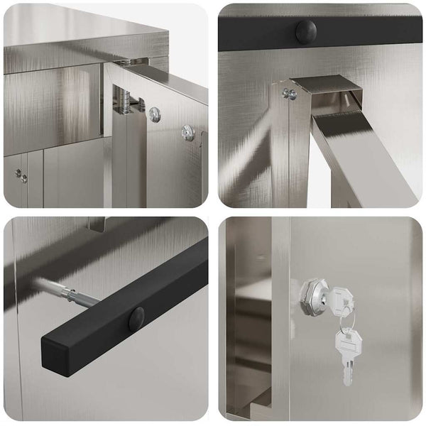 Edelstahl Briefkasten mit Fach Silber 30x20x55cm