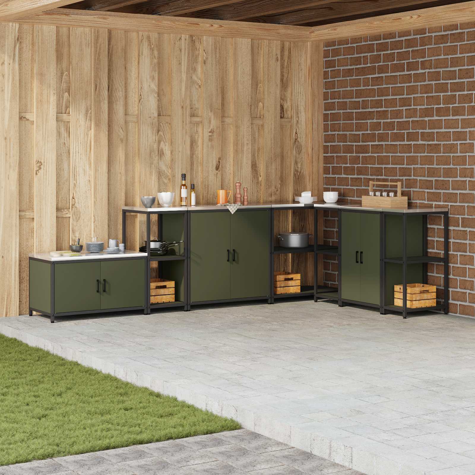 Küchenaufbewahrung Olive Grün mit Regal