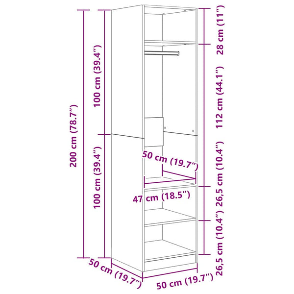 Kleiderschrank Altholz mit Regal 50x50x200cm