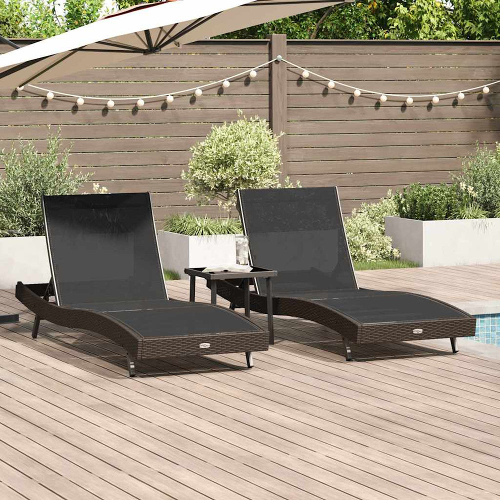 Poly Rattan Sonnenliege, 3er Set, Braun