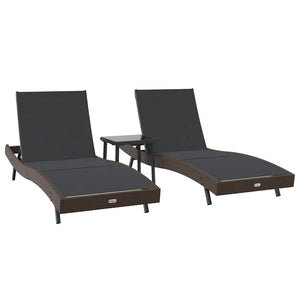 Poly Rattan Sonnenliege, 3er Set, Braun