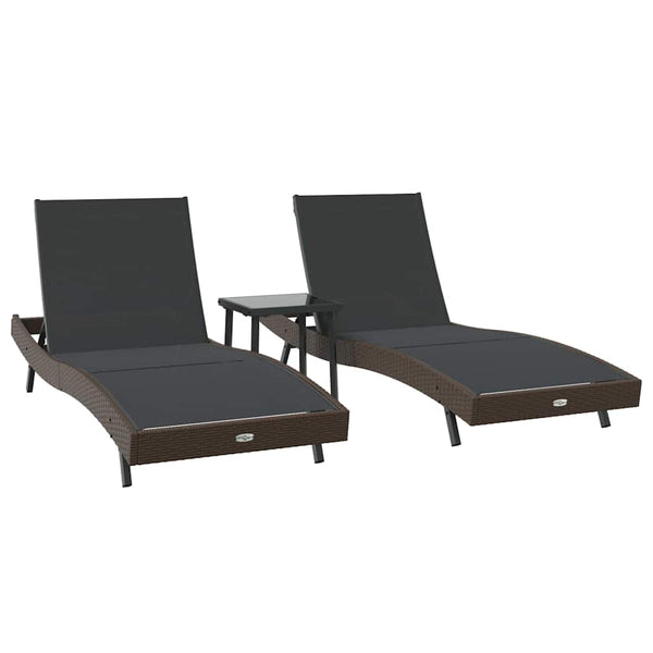 Poly Rattan Sonnenliege, 3er Set, Braun