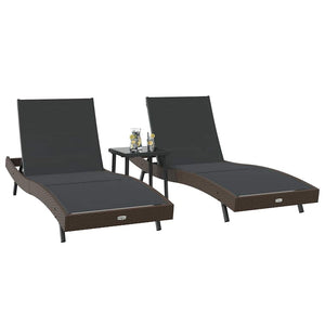 Poly Rattan Sonnenliege, 3er Set, Braun