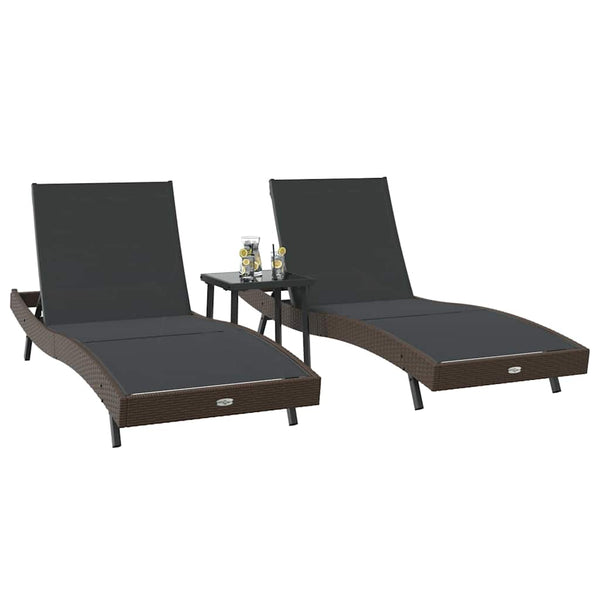 Poly Rattan Sonnenliege, 3er Set, Braun