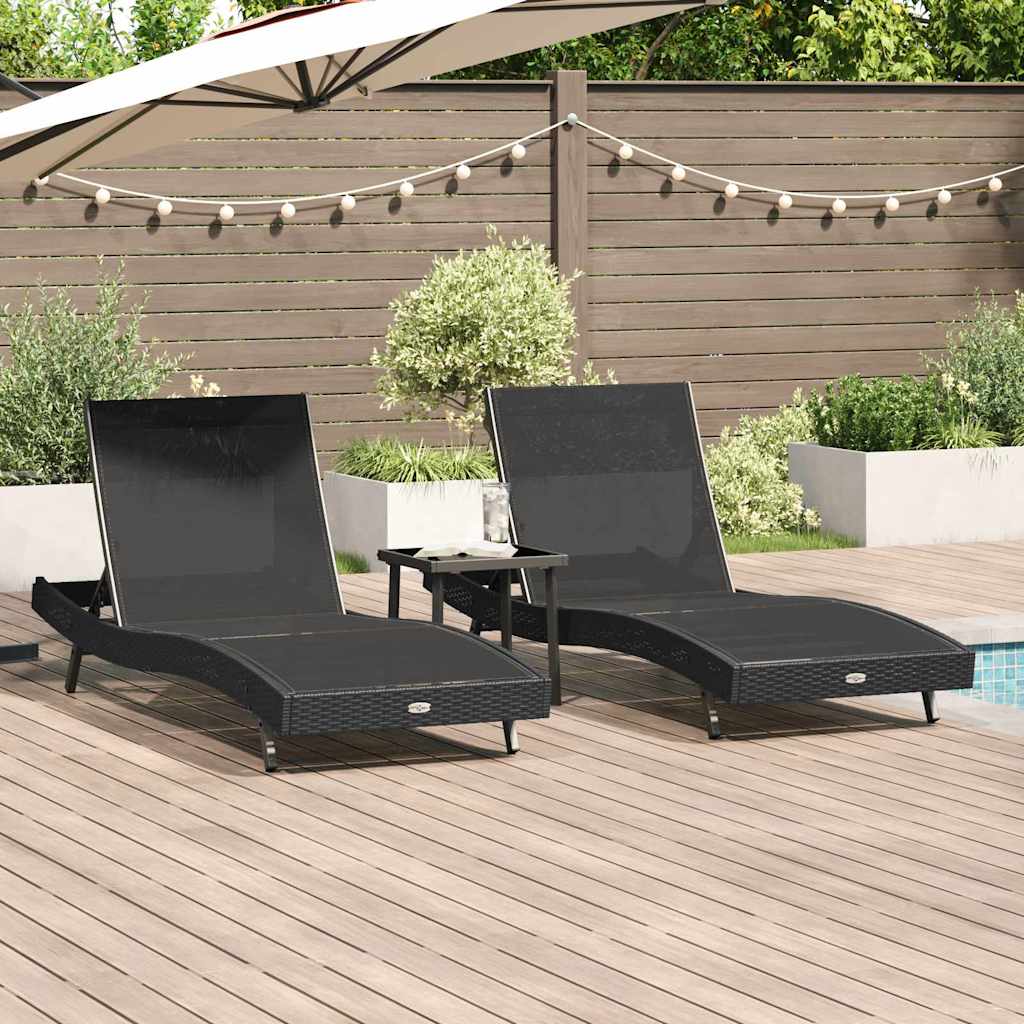Poly Rattan Sonnenliege 3er Set Schwarz