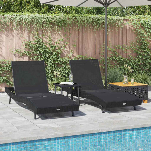Poly Rattan Sonnenliege 3er Set Schwarz