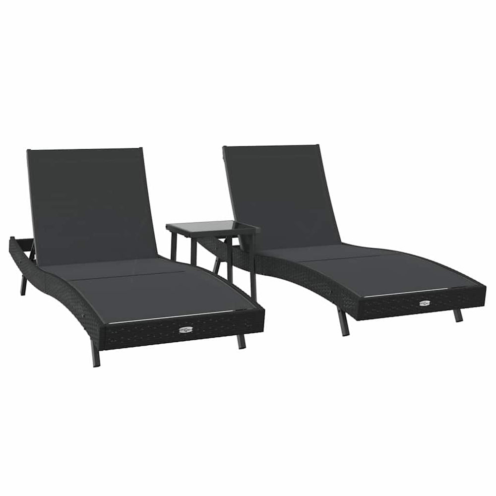 Poly Rattan Sonnenliege 3er Set Schwarz