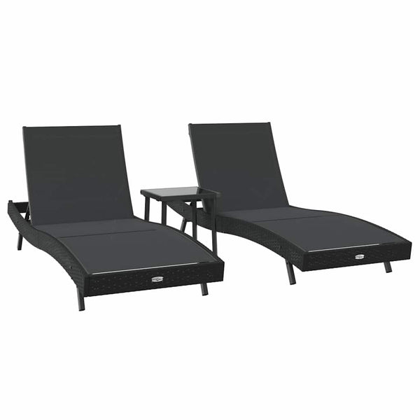 Poly Rattan Sonnenliege 3er Set Schwarz