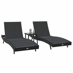 Poly Rattan Sonnenliege 3er Set Schwarz