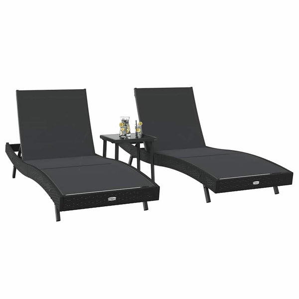 Poly Rattan Sonnenliege 3er Set Schwarz