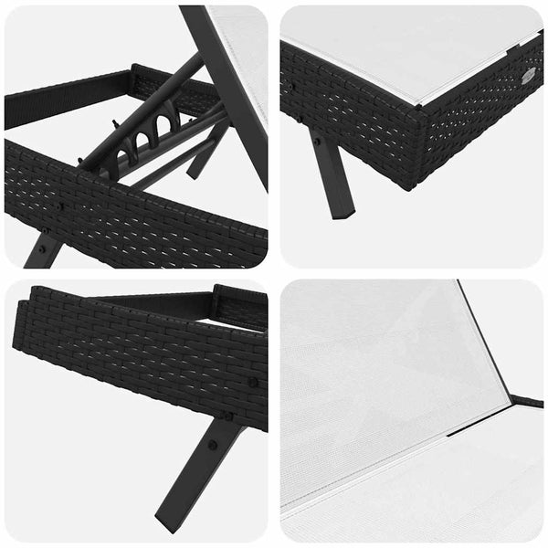 Poly Rattan Sonnenliege 3er Set Schwarz/Weiß