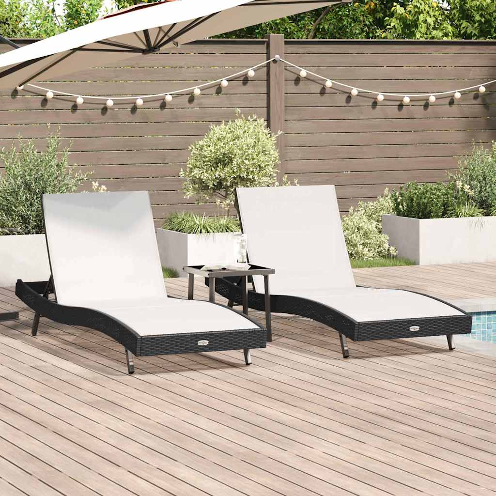 Poly Rattan Sonnenliege 3er Set Schwarz/Weiß