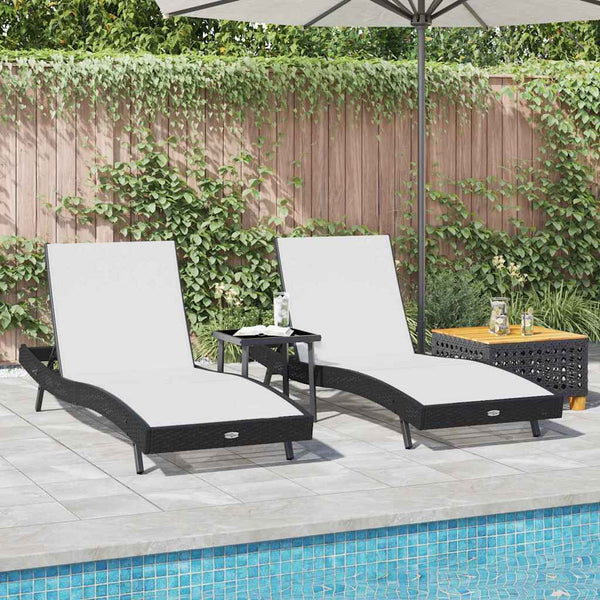 Poly Rattan Sonnenliege 3er Set Schwarz/Weiß