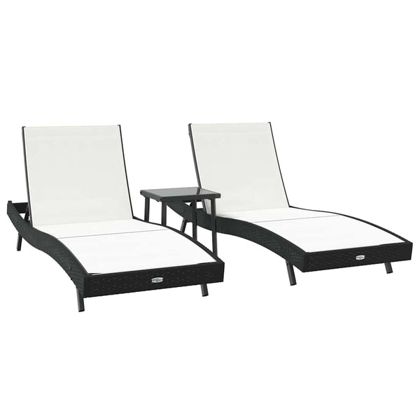 Poly Rattan Sonnenliege 3er Set Schwarz/Weiß