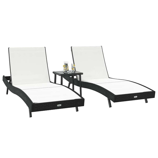 Poly Rattan Sonnenliege 3er Set Schwarz/Weiß