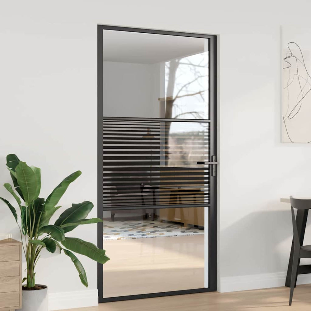 vidaXL Glass Door Striped Black 102.5 x 3.5 x 201.5 cm Aluminum