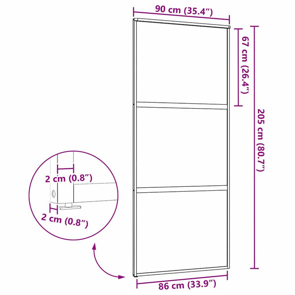 Schwarze Glastür 90x205 cm Aluminium