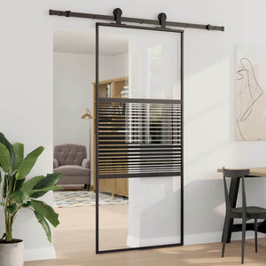 Schwarze Glastür 90x205cm mit Streifenmuster