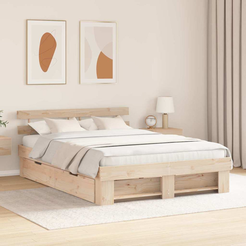 vidaXL Bed Frame with Headboard Brown 150 x 200 cm Solid Pine Wood