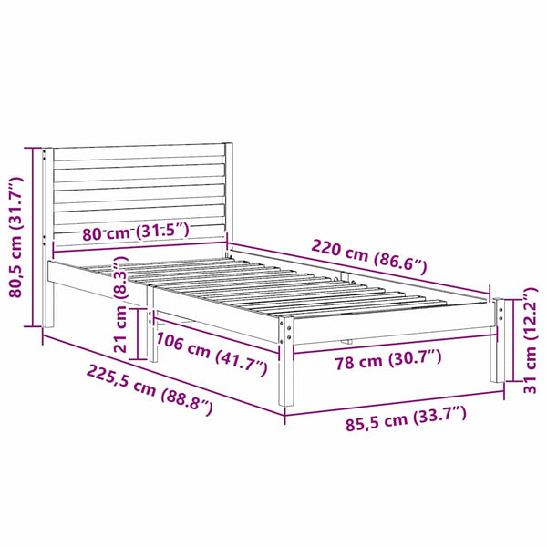 Weißes Kiefernholz Bettgestell 80x220 cm