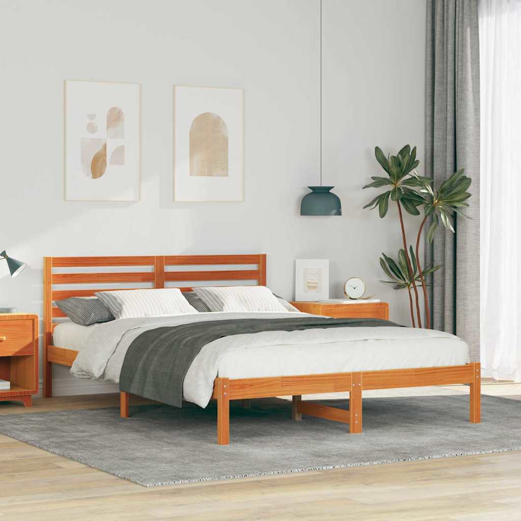 Bettrahmen 140x220 cm Kiefer Massivholz Wachsbraun