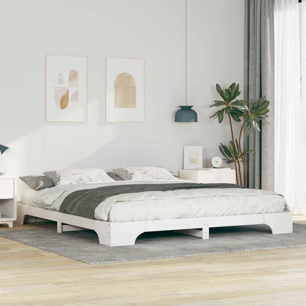 Bettrahmen Weiß 200x220 cm Kiefer Massivholz