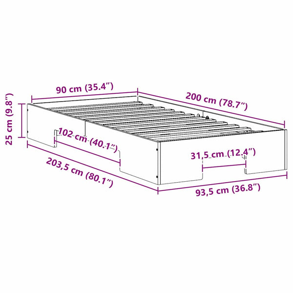 Bettgestell Weiß 90x200 cm