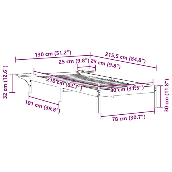 Bettgestell Weiß mit Nachttischen 80x210 cm