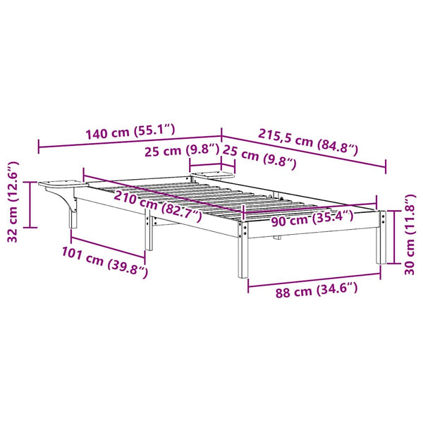Bettgestell mit Nachttischen 90x210 cm