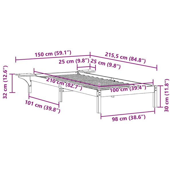 vidaXL Cadre de lit avec tables de chevet marron miel 100 x 210 cm