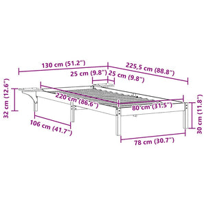 Bettgestell 80x220 cm mit Nachttischen, Wachsbraun