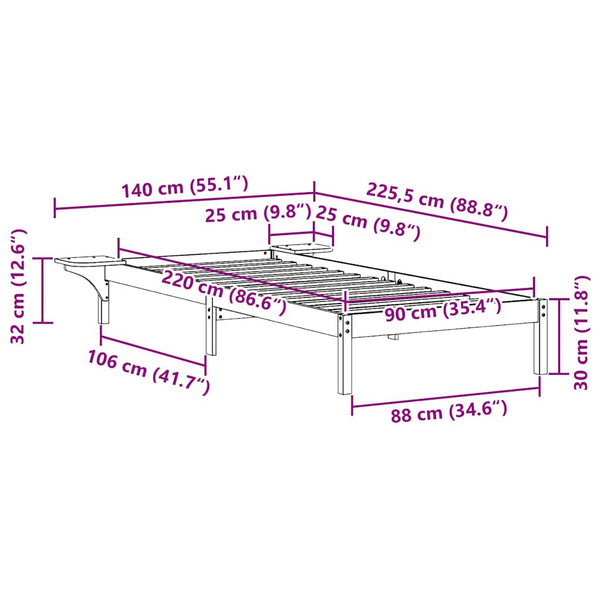 Bettgestell Weiß mit Nachttischen 90x220 cm