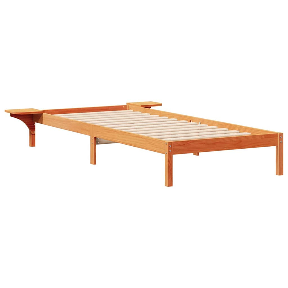 Bettgestell mit Nachttischen, Wachsbraun, 100x220 cm