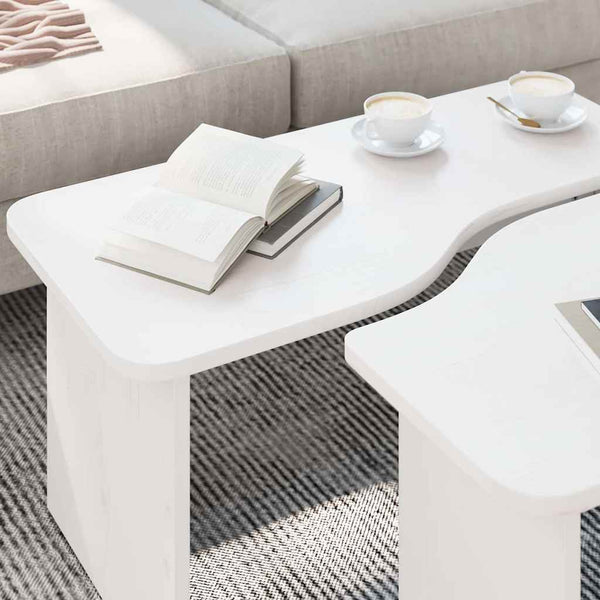 Couchtisch 2er Set Weiß Kiefer Massivholz
