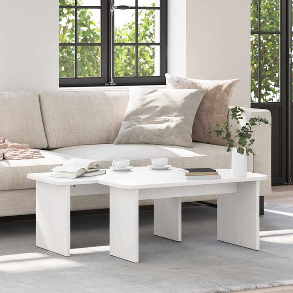 Couchtisch 2er Set Weiß Kiefer Massivholz