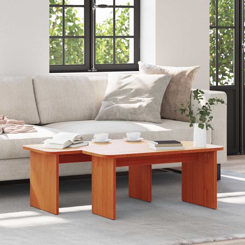 vidaXL Table basse 2 pcs Marron ciré Bois de pin massif