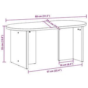 vidaXL Table basse naturel 80 x 39,5 x 35 cm pin massif